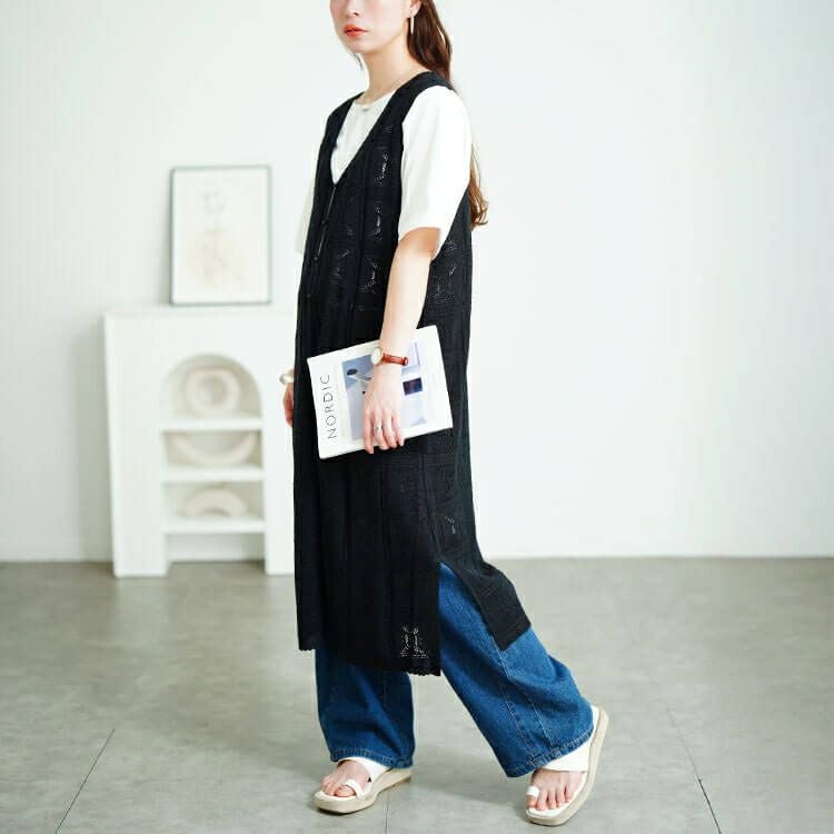 大きいサイズ レディース レース編みロングジレ　cpdai-640750