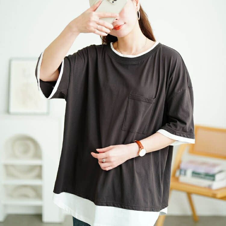 大きいサイズ レディース 接触冷感重ね着風コットンプルオーバー　cpdai-659680【メール便可】