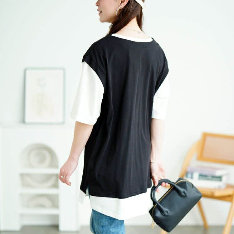 大きいサイズ レディース 接触冷感フェイクベストコットンプルオーバー　cpdai-659679【メール便可】