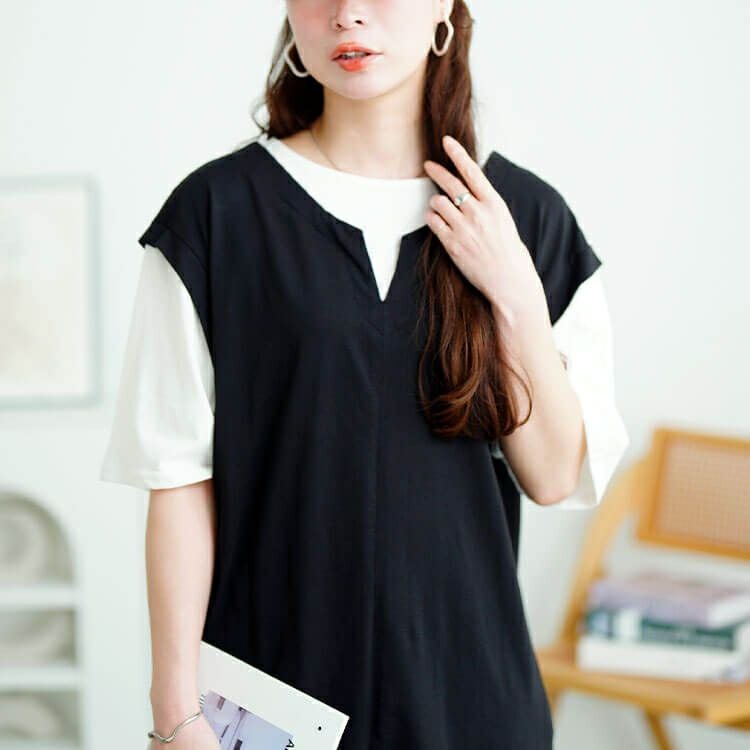 大きいサイズ レディース 接触冷感フェイクベストコットンプルオーバー　cpdai-659679【メール便可】