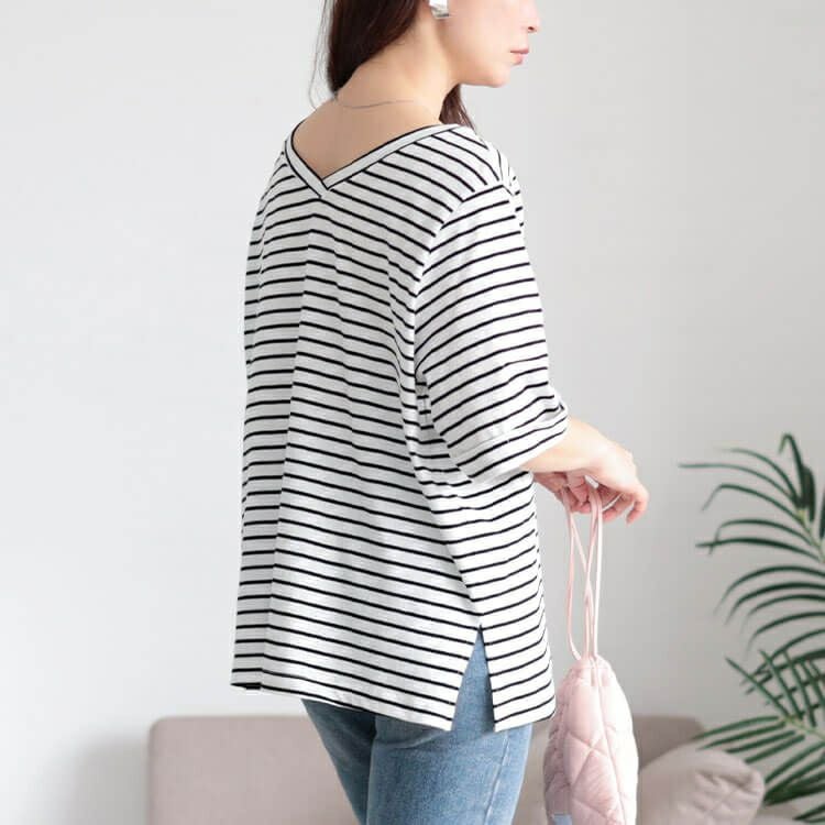 大きいサイズ レディース 接触冷感＆UVカット前後2wayボーダーTシャツ　cpdai-659851【メール便可】