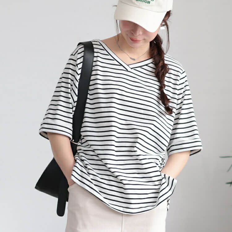 大きいサイズ レディース 接触冷感＆UVカット前後2wayボーダーTシャツ