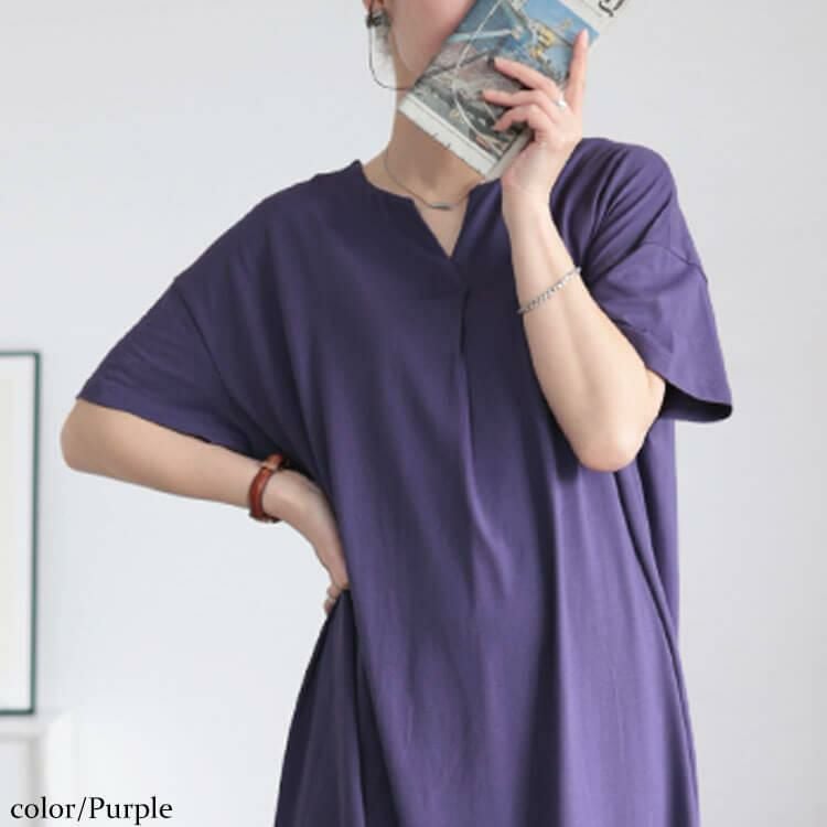 大きいサイズ レディース 接触冷感＆UVカットコットンワンピース　cpdai-659854【メール便可】 パープル