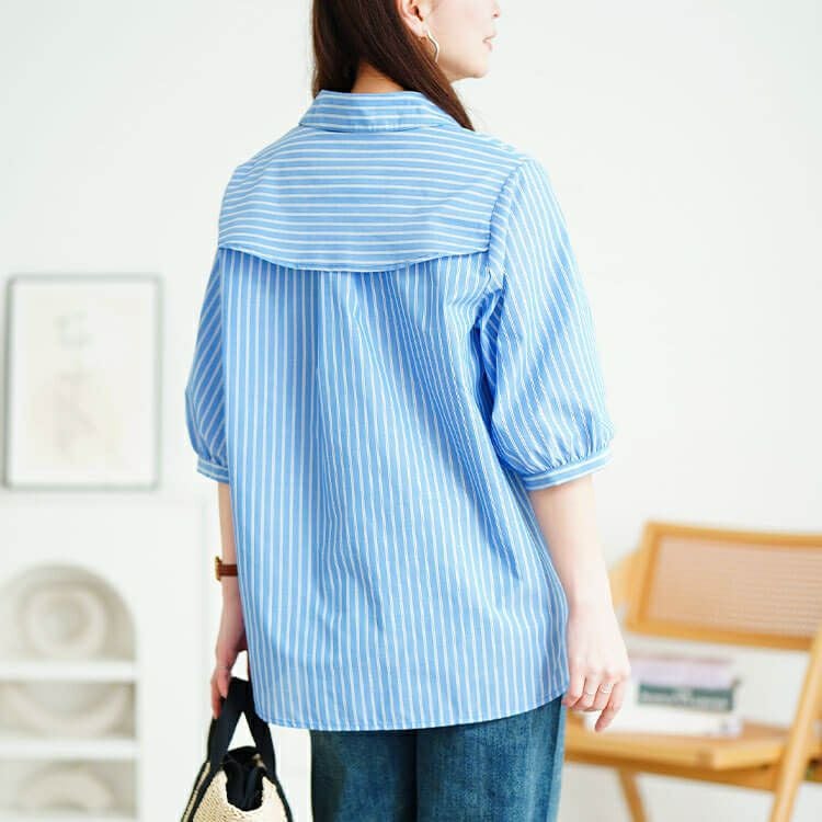 大きいサイズ レディース 接触冷感背中メッシュストライプシャツ　cpdai-640807【メール便可】