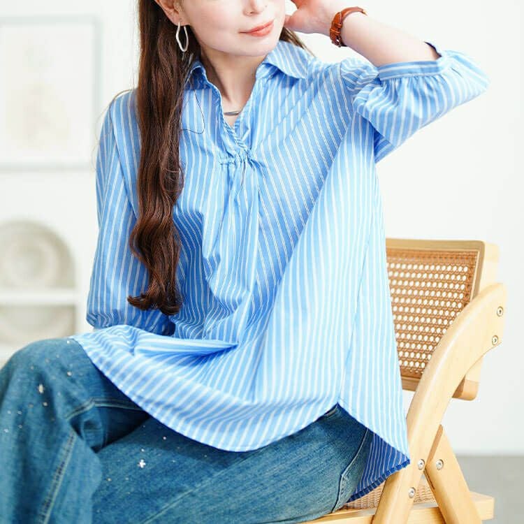 大きいサイズ レディース 接触冷感背中メッシュストライプシャツ　cpdai-640807【メール便可】