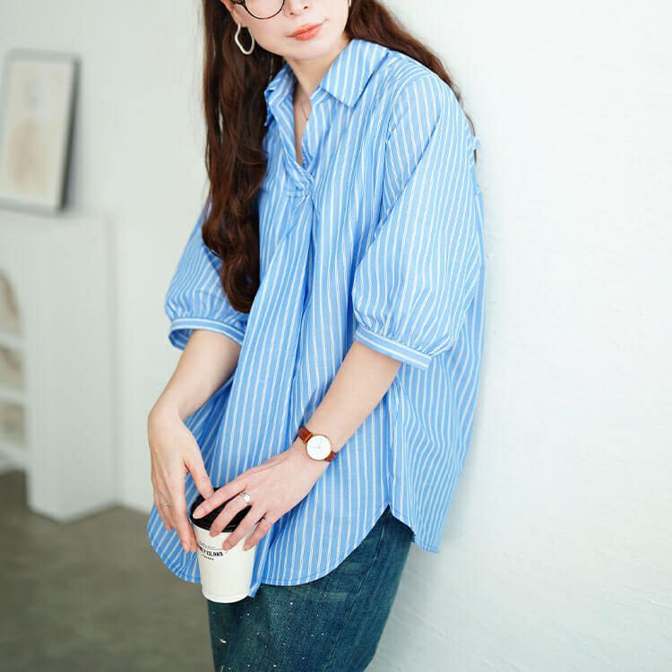 大きいサイズ レディース 接触冷感背中メッシュストライプシャツ　cpdai-640807【メール便可】