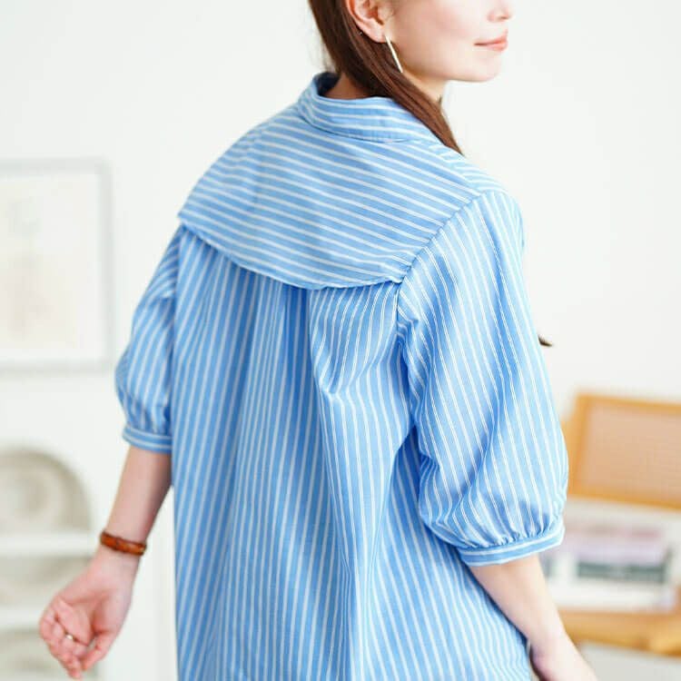 大きいサイズ レディース 接触冷感背中メッシュストライプシャツ　cpdai-640807【メール便可】