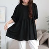 大きいサイズ レディース 楊柳パフスリーブペプラムチュニック　mncut-152316 ブラック