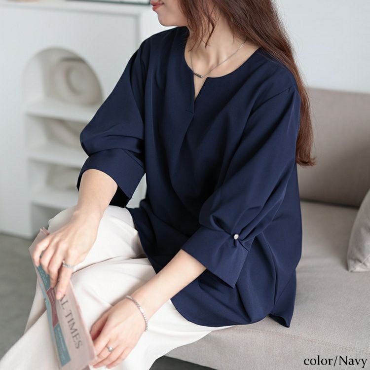 大きいサイズ レディース キーネックタックスリーブプルオーバー　mncut-152328【メール便可】