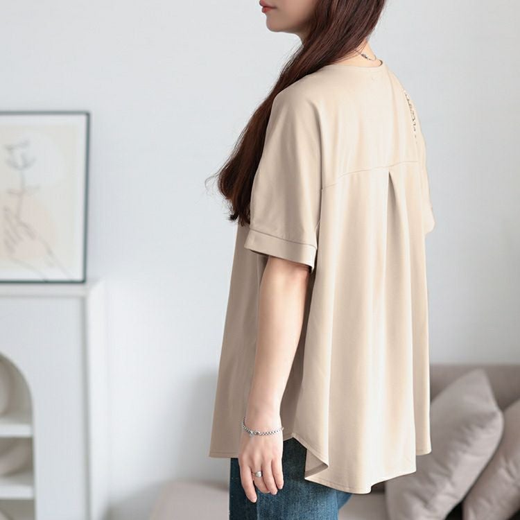 大きいサイズ レディース ラウンドネックタックドルマンプルオーバー　mncut-152319【メール便可】