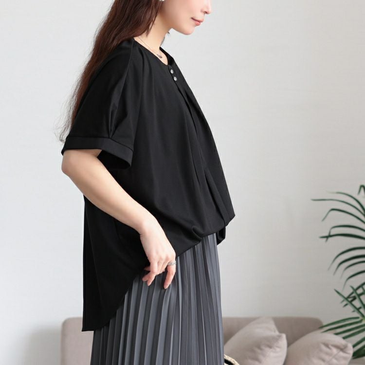 大きいサイズ レディース ラウンドネックタックドルマンプルオーバー　mncut-152319【メール便可】