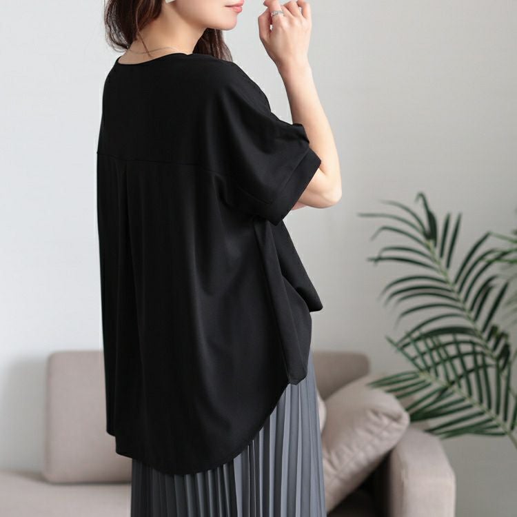 大きいサイズ レディース ラウンドネックタックドルマンプルオーバー　mncut-152319【メール便可】