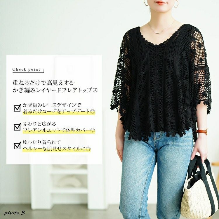 大きいサイズ レディース クロッシェ編みプルオーバー　sada-6933