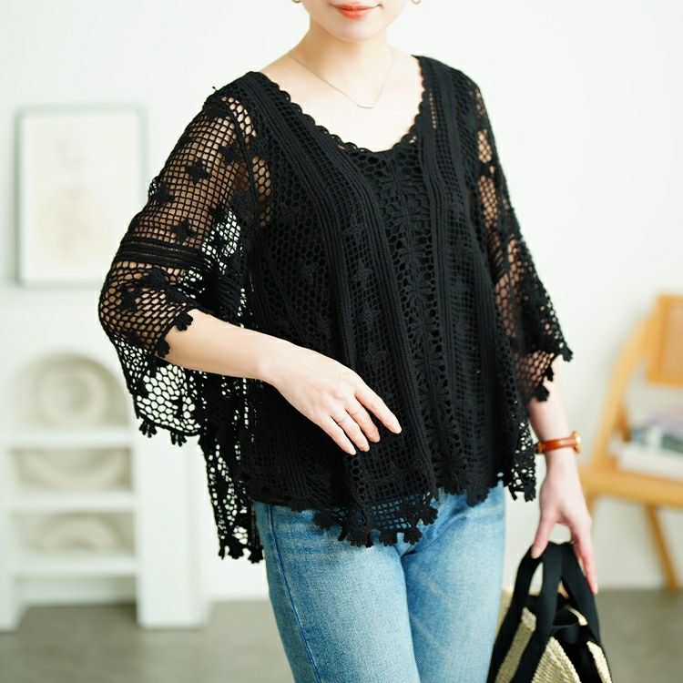 大きいサイズ レディース クロッシェ編みプルオーバー　sada-6933