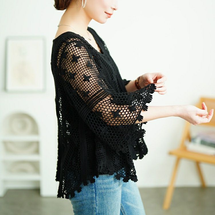 大きいサイズ レディース クロッシェ編みプルオーバー　sada-6933