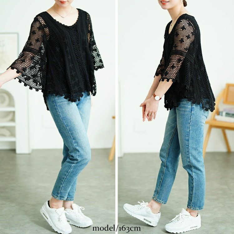 大きいサイズ レディース クロッシェ編みプルオーバー　sada-6933