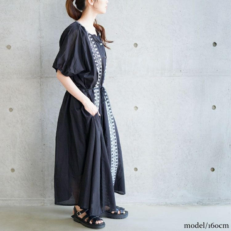 大きいサイズ レディース リボン紐付きエスニック風シャツワンピース　kt-24mi7【メール便可】