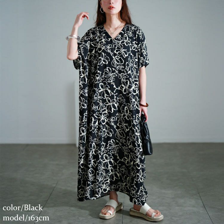 大きいサイズ レディース 花柄マキシ丈ワンピース　gold937【メール便可】