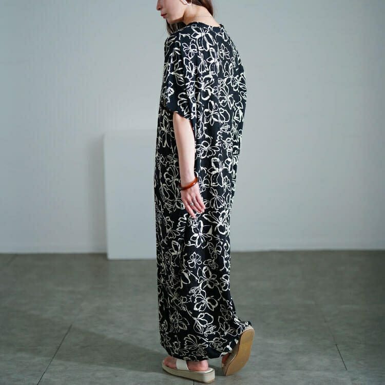 大きいサイズ レディース 花柄マキシ丈ワンピース　gold937【メール便可】