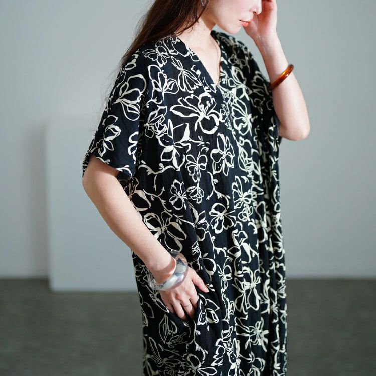 大きいサイズ レディース 花柄マキシ丈ワンピース　gold937【メール便可】