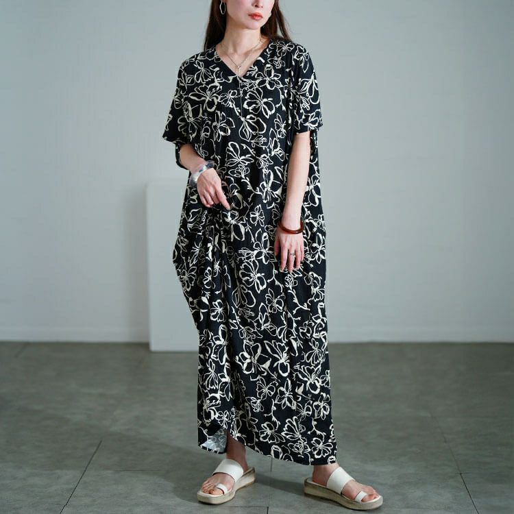 大きいサイズ レディース 花柄マキシ丈ワンピース　gold937【メール便可】