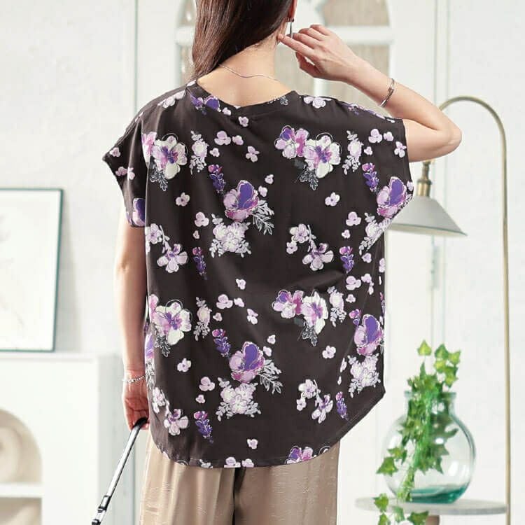 大きいサイズ レディース 接触冷感花柄コットンTシャツ　plan-281517 【メール便可】