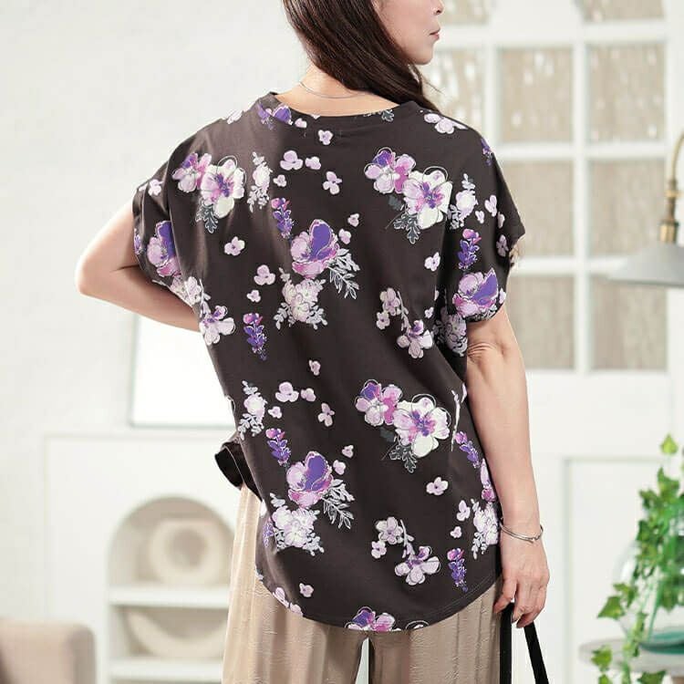 大きいサイズ レディース 接触冷感花柄コットンTシャツ　plan-281517 【メール便可】
