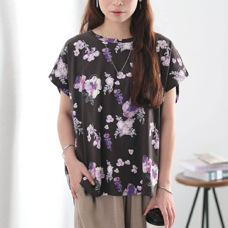 大きいサイズ レディース 接触冷感花柄コットンTシャツ　plan-281517 【メール便可】