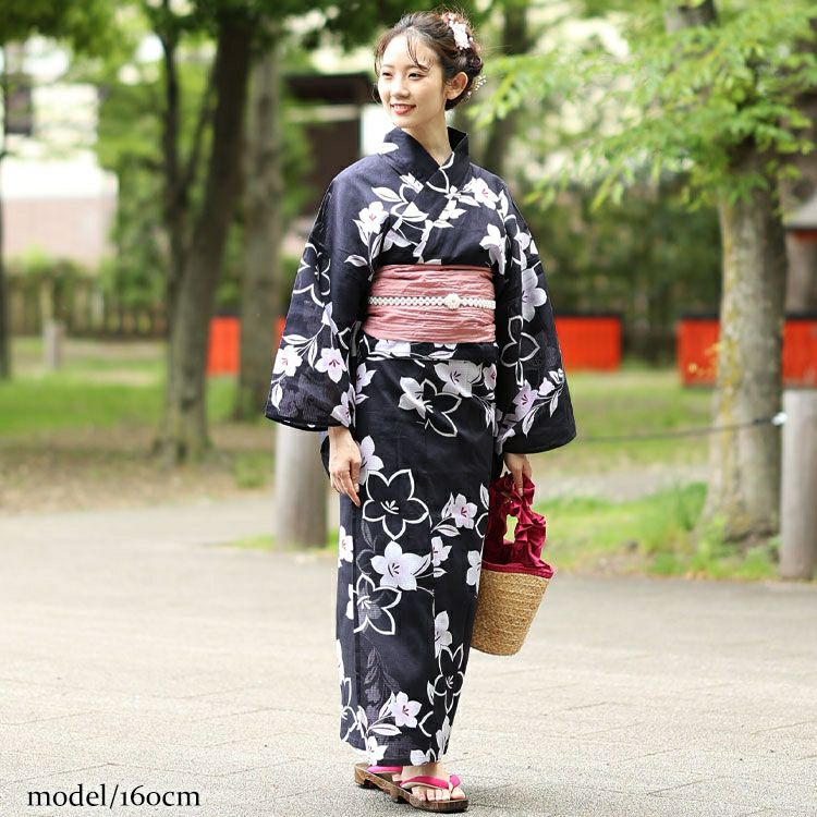 大きいサイズ レディース 【シアー浴衣】浴衣4点セット 古典桔梗柄 上下セパレート浴衣＆結び帯＆インナー（4点）　yukata-s16s