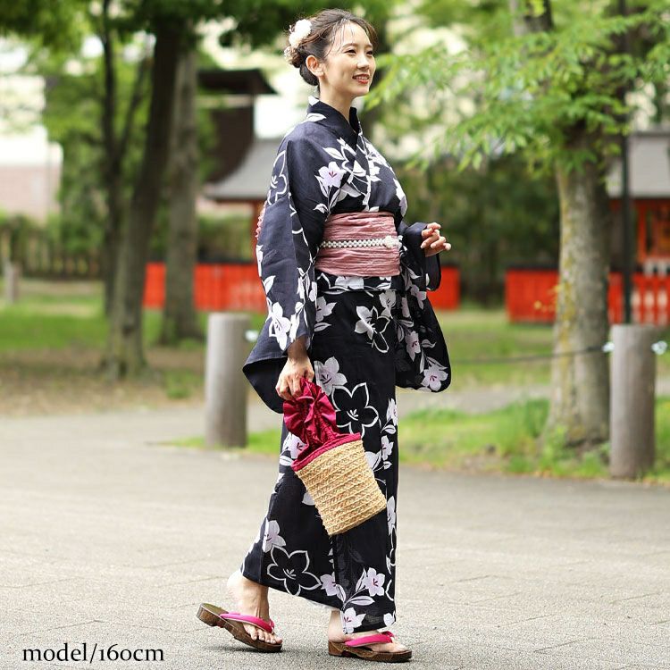 大きいサイズ レディース 【シアー浴衣】浴衣4点セット 古典桔梗柄 上下セパレート浴衣＆結び帯＆インナー（4点）　yukata-s16s