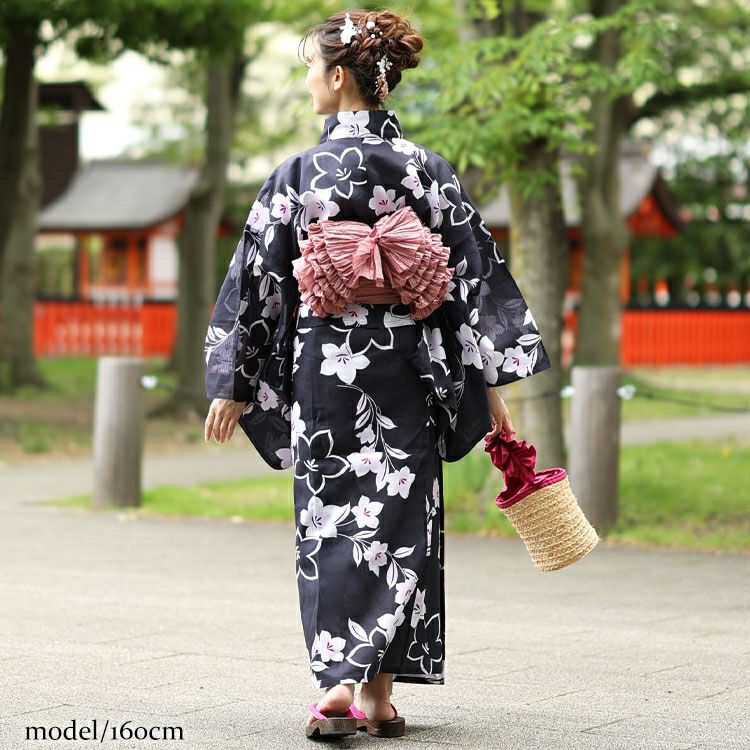 大きいサイズ レディース 【シアー浴衣】浴衣4点セット 古典桔梗柄 上下セパレート浴衣＆結び帯＆インナー（4点）　yukata-s16s