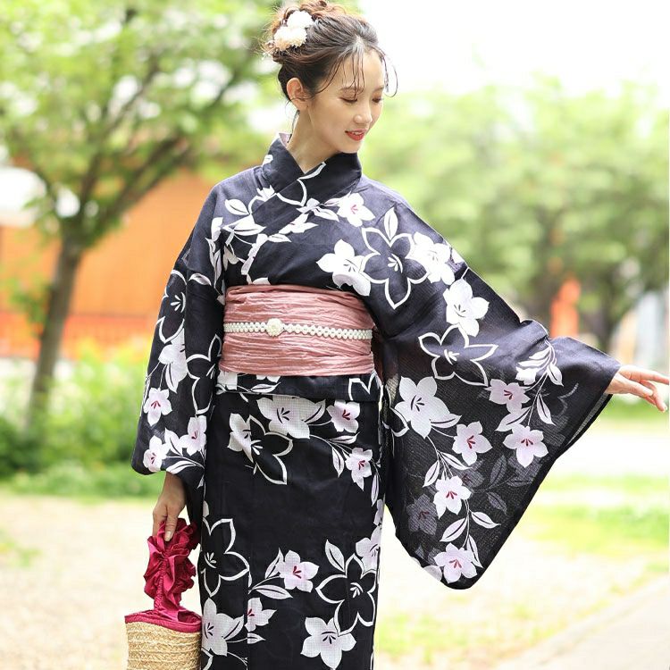 大きいサイズ レディース 【シアー浴衣】浴衣4点セット 古典桔梗柄 上下セパレート浴衣＆結び帯＆インナー（4点）　yukata-s16s