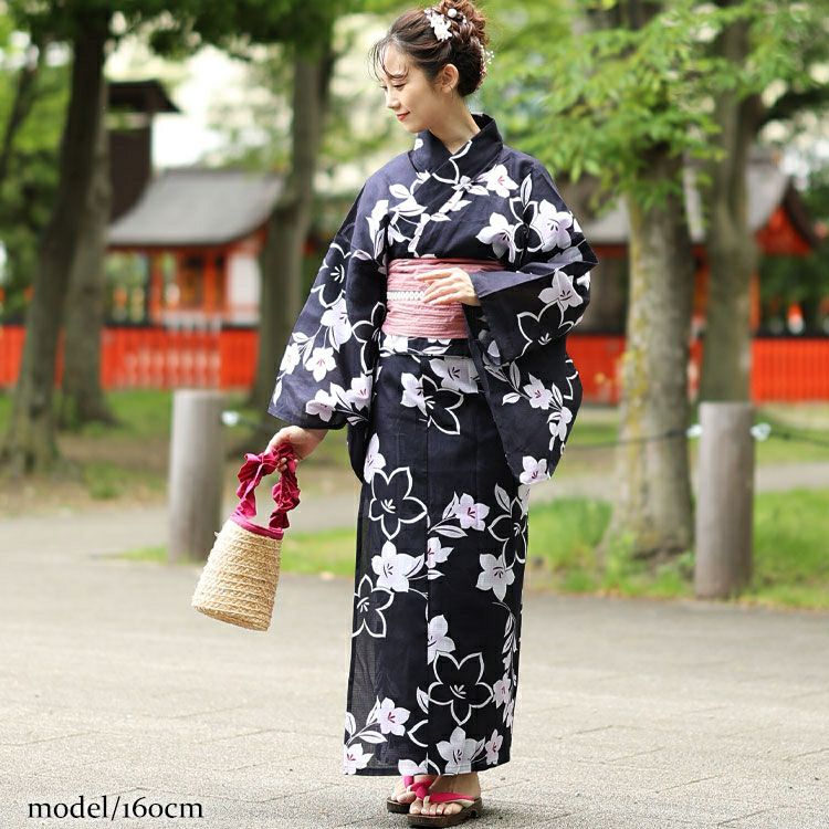 大きいサイズ レディース 【シアー浴衣】浴衣4点セット 古典桔梗柄 上下セパレート浴衣＆結び帯＆インナー（4点）　yukata-s16s
