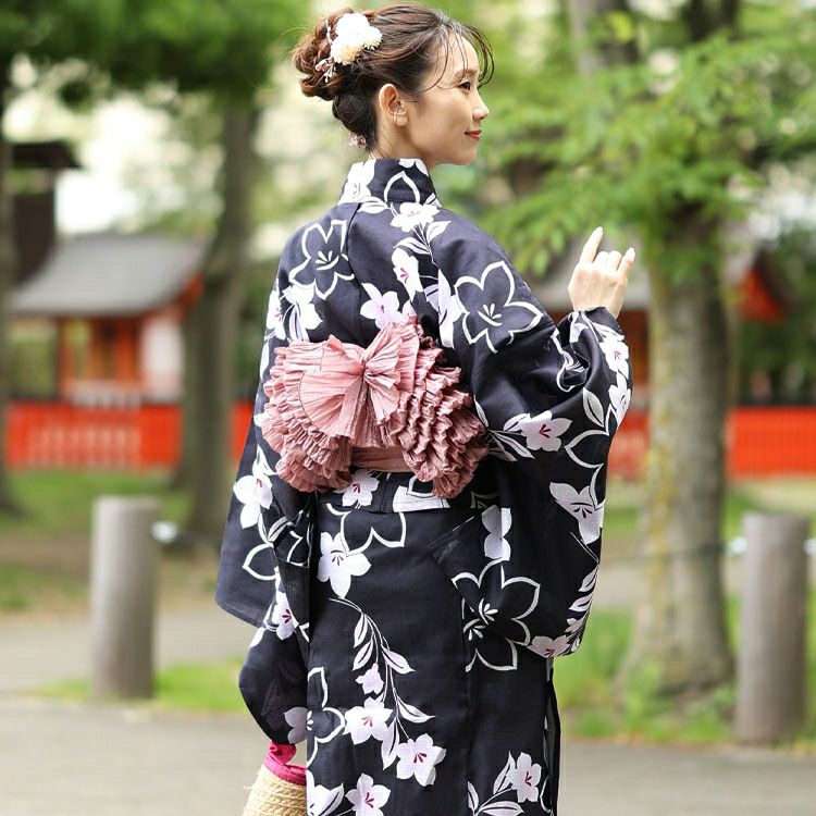 大きいサイズ レディース 【シアー浴衣】浴衣4点セット 古典桔梗柄 上下セパレート浴衣＆結び帯＆インナー（4点）　yukata-s16s