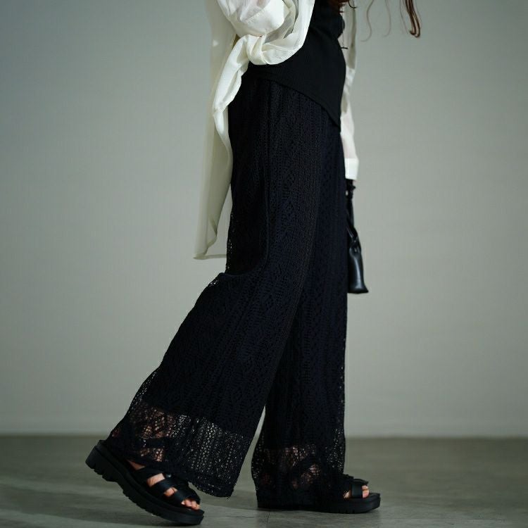 大きいサイズ レディース カットレースフレアパンツ　plan-281121