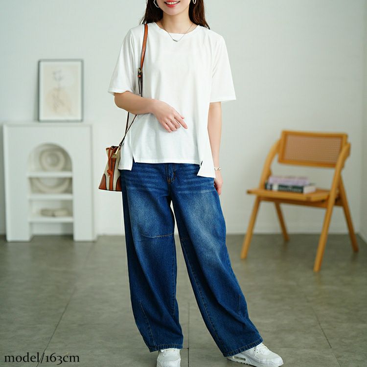 大きいサイズ レディース ランダムプリーツワイドサロペット＆Tシャツ2点セット　plan-481004