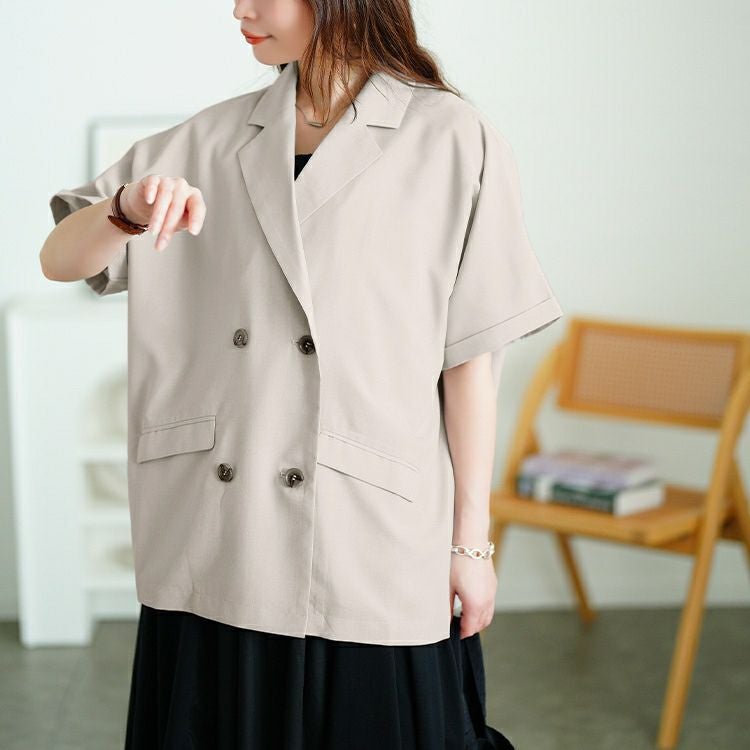 大きいサイズ レディース ダブルボタンオーバーサイズジャケット　plan-381012 【メール便可】