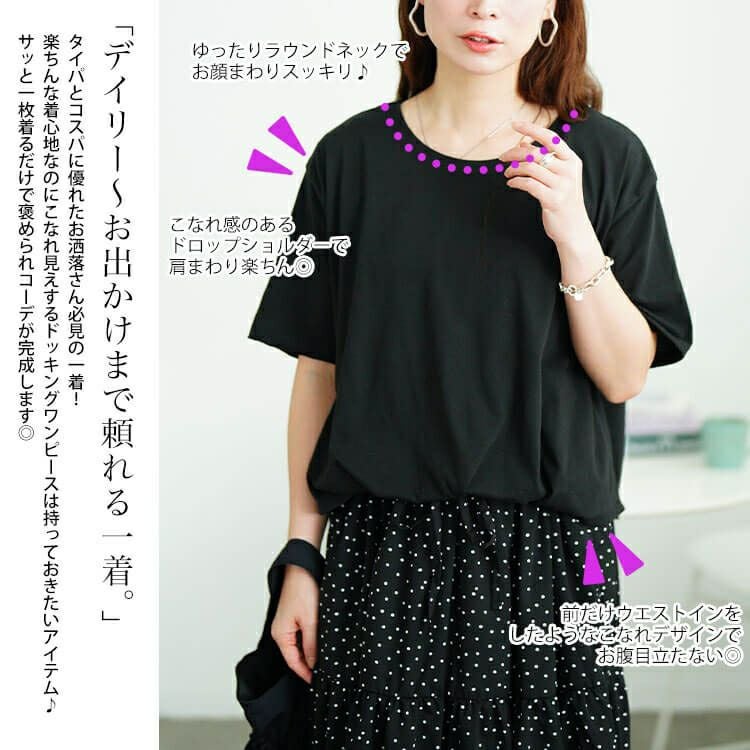 大きいサイズ レディース ドット柄ドッキングティアードワンピース　plan-281097