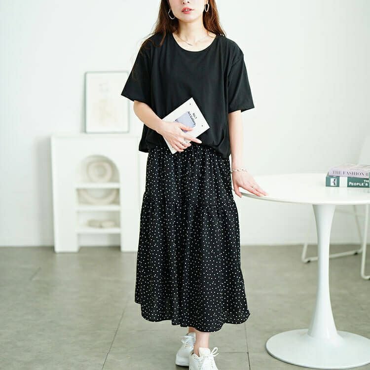 大きいサイズ レディース ドット柄ドッキングティアードワンピース　plan-281097