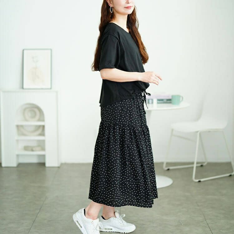 大きいサイズ レディース ドット柄ドッキングティアードワンピース　plan-281097