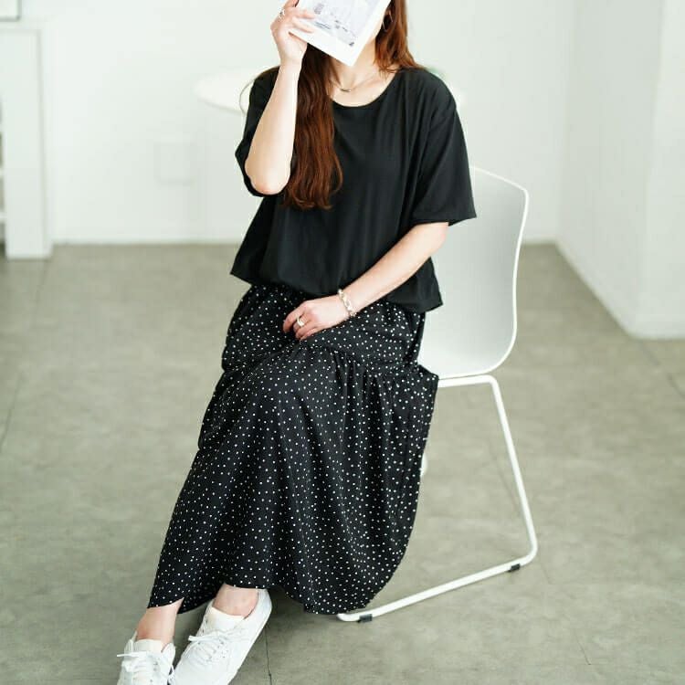 大きいサイズ レディース ドット柄ドッキングティアードワンピース　plan-281097