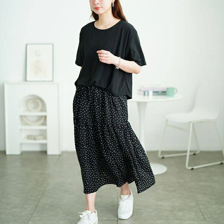 大きいサイズ レディース ドット柄ドッキングティアードワンピース　plan-281097