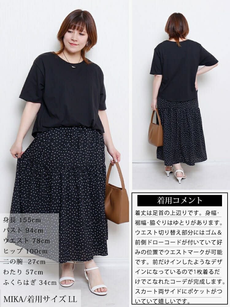 大きいサイズ レディース ドット柄ドッキングティアードワンピース　plan-281097