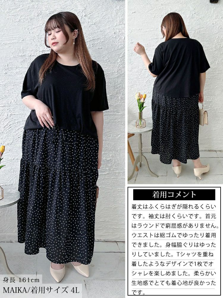 大きいサイズ レディース ドット柄ドッキングティアードワンピース　plan-281097