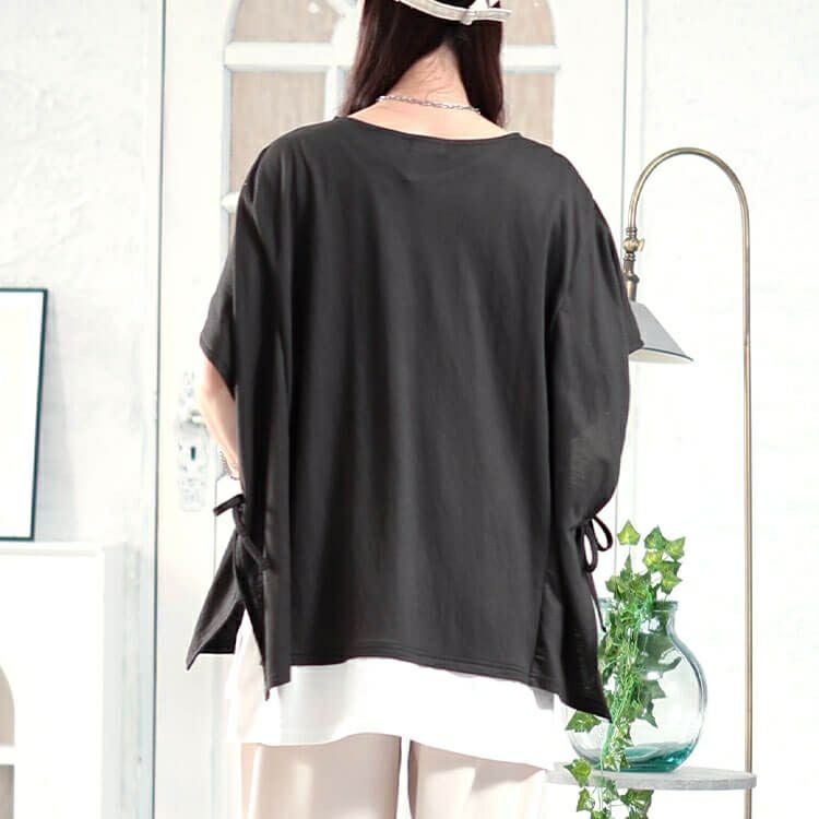 大きいサイズ レディース 接触冷感サイドリボン重ね着風チュニック　plan-281068 【メール便可】