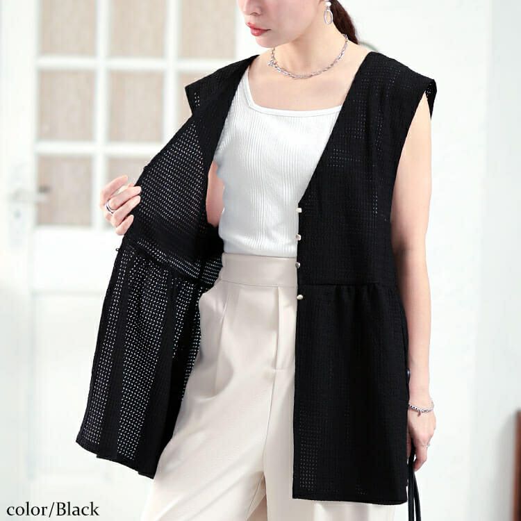 大きいサイズ レディース 前後2way楊柳ペプラムジレ　plan-281078 【メール便可】