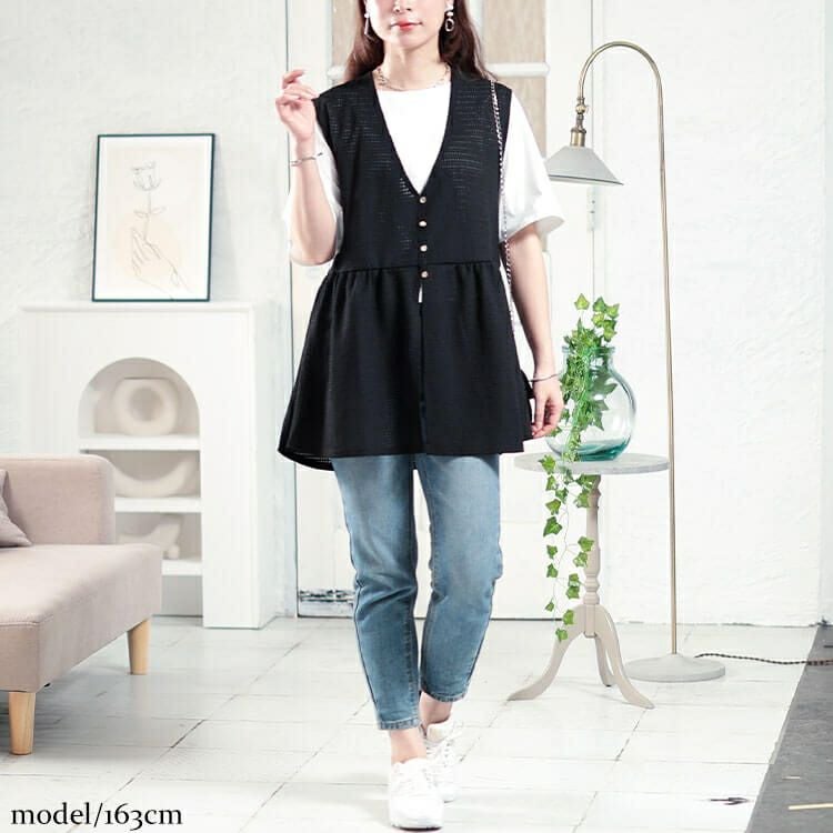 大きいサイズ レディース 前後2way楊柳ペプラムジレ　plan-281078 【メール便可】