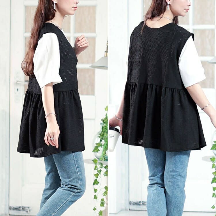 大きいサイズ レディース 前後2way楊柳ペプラムジレ　plan-281078 【メール便可】
