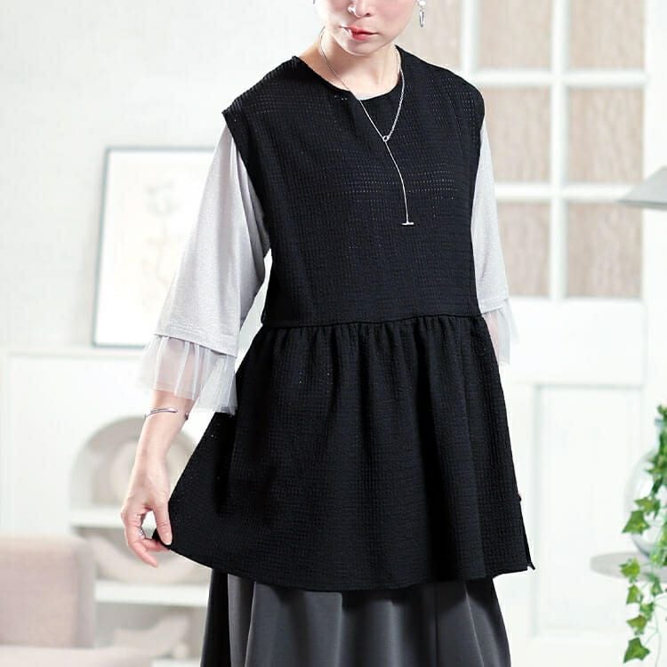 大きいサイズ レディース 前後2way楊柳ペプラムジレ　plan-281078 【メール便可】