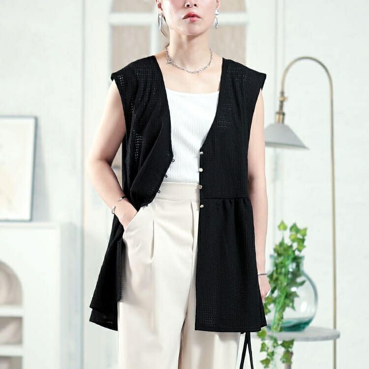 大きいサイズ レディース 前後2way楊柳ペプラムジレ　plan-281078 【メール便可】